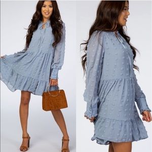 Light Blue Textured Chiffon Ruffle Hem Dress